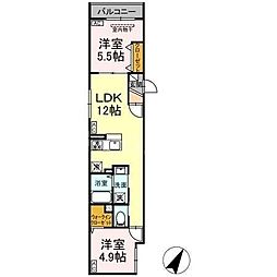 セレスティア柴又III 3階2LDKの間取り