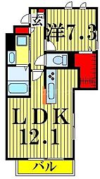 マーヴェラス六町 2階1LDKの間取り