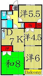 ファインクロス5番館 2階4DKの間取り
