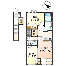 つくばエクスプレス 八潮駅 徒歩19分の賃貸アパート 2階2LDKの間取り