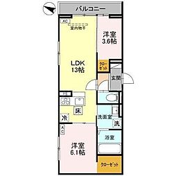 八潮市大字垳アパート 2LDKの間取図画像