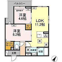セレスティア細田B 2LDKの間取図画像