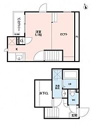 CB八潮アルクス 1Kの間取図画像