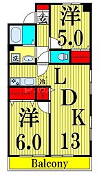 グリーンキャッスル 2LDKの間取図画像