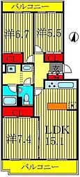 ラポール中川 3LDKの間取図画像