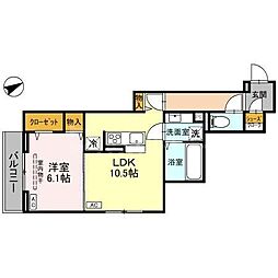 八潮市大瀬4丁目アパート 1LDKの間取図画像