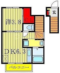 宝ルーセントA 1DKの間取図画像