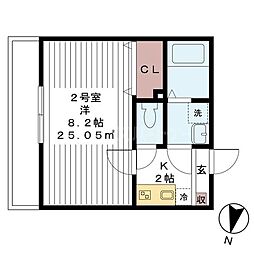 AJ八潮North1 1Kの間取図画像