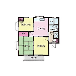 ウイングヤマシタB 3DKの間取図画像