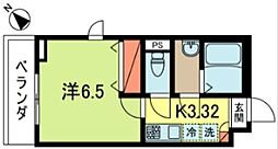 朱雀館 2階1Kの間取り