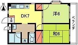 椿原ハイツ 2DKの間取図画像