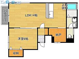 グランブルー米山A 1LDKの間取図画像