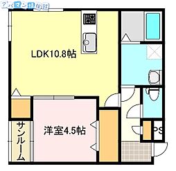 新潟市中央区下所島1丁目アパート 1LDKの間取図画像