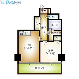 フェリシア東万代 1DKの間取図画像