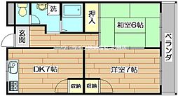 ハチブセ高槻 2DKの間取図画像