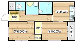 コーポ望月第2棟 2DKの間取図画像
