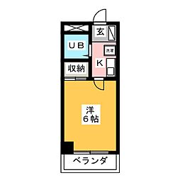 高崎ジャスタン 4階1Kの間取り