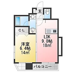 林ビル 1LDKの間取図画像