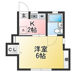 ホワイトハイムB棟 1Kの間取図画像