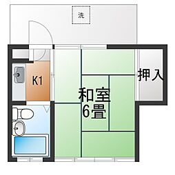 コーポ富紀 1Kの間取図画像
