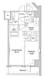 ザ・パークハビオ中野富士見町ガーデン 1LDKの間取図画像