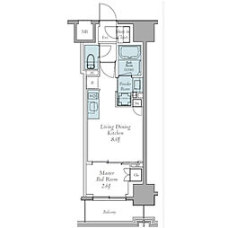 クレストコート東中野 8階1LDKの間取り