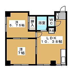 東京メトロ丸ノ内線 中野新橋駅 徒歩4分の賃貸マンション 1階2LDKの間取り