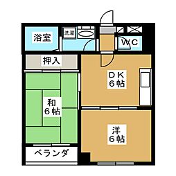 シュロス中野 2階2DKの間取り