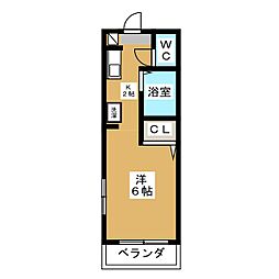 シャーメゾン南台 2階ワンルームの間取り