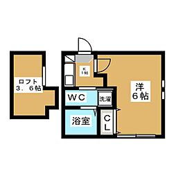 Ｚｅａｌ　Ｎａｋａｎｏ 2階1Kの間取り