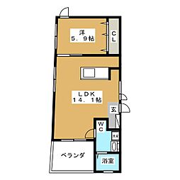 西武新宿線 沼袋駅 徒歩7分の賃貸アパート 3階1LDKの間取り