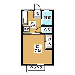 コーポセリーヌB 1Kの間取図画像