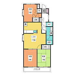 サンライズ中瀬 1階3LDKの間取り
