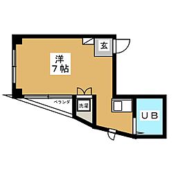 柳コーポ第1 2階ワンルームの間取り