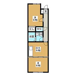 ハイムサンライズ 1階2DKの間取り