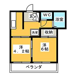 ヴィラヤマカワ 2Kの間取図画像