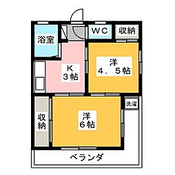 滝沢ハイム 1階2Kの間取り