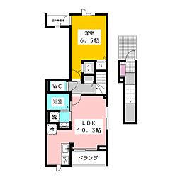 ピースフルIII 2階1LDKの間取り