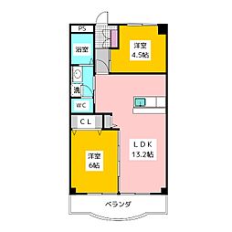 清水マンション2 2階2LDKの間取り