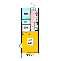 サザンM 2階1Kの間取り