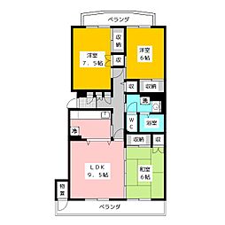 練馬関町第2社宅1号棟 4階3LDKの間取り