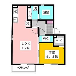 プランタン 1階1LDKの間取り