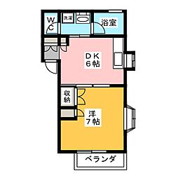 プラムハイツ 1階1DKの間取り