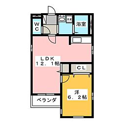 シャロン武蔵関 2階1LDKの間取り