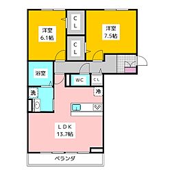 シャーレアン 2LDKの間取図画像