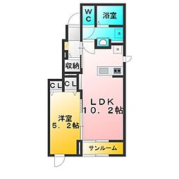 カーサ西武 1LDKの間取図画像