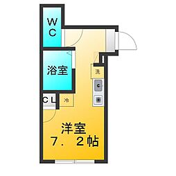 バーミープレイス鷺ノ宮 ワンルームの間取図画像