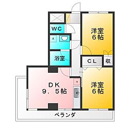 第一石原ビル 2DKの間取図画像