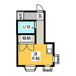ラピュタ萩原 1階ワンルームの間取り