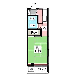 第一城山ハイツ 3階ワンルームの間取り